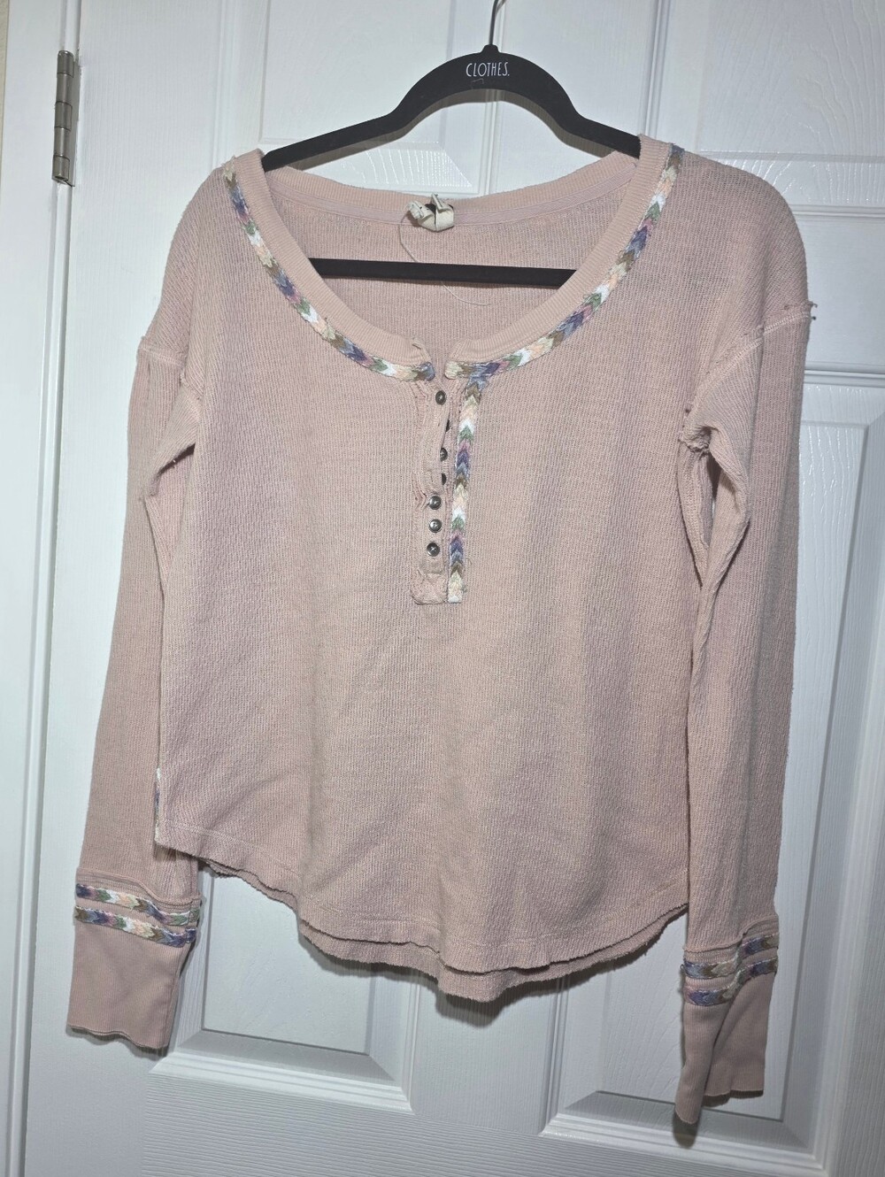 Free People Pink Thermal Knit Henley Long Sleeve Top Women's Size M - Picture 2 of 6